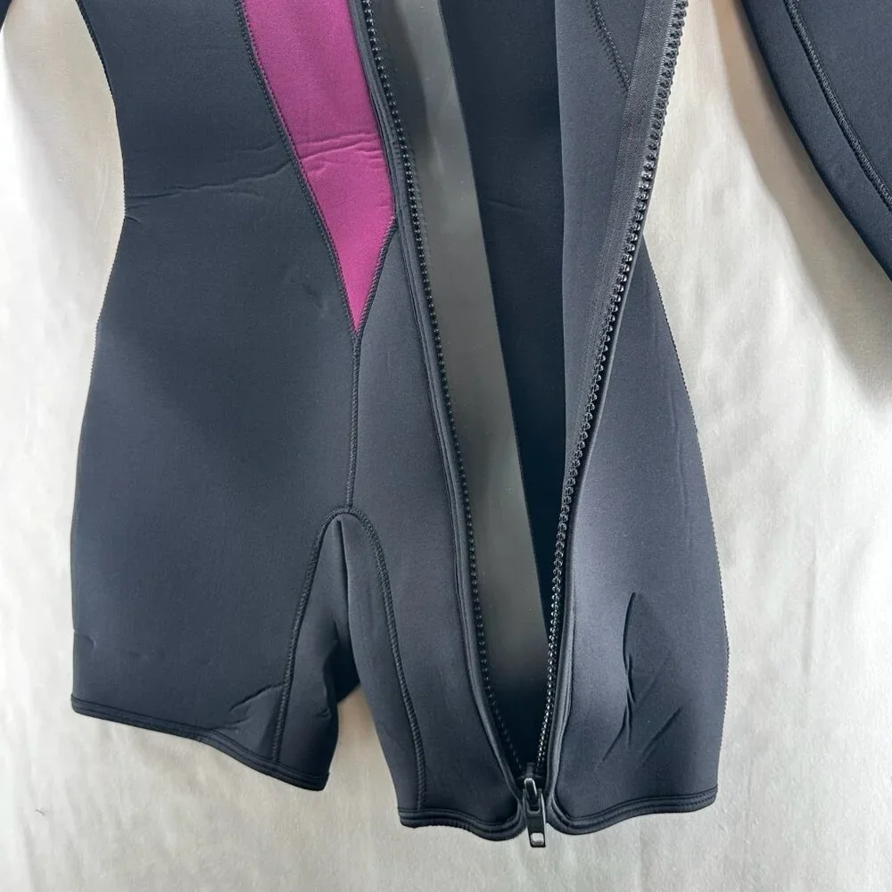 DEEP SEE Wetsuit Womens Size 5-6 Shortie Spring Suit Scuba Diving Black Purple - Picture 8 of 14
